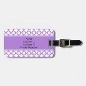 Monogram Lavender Quatrefoil Patroon Bagagelabel (Voorkant horizontaal)