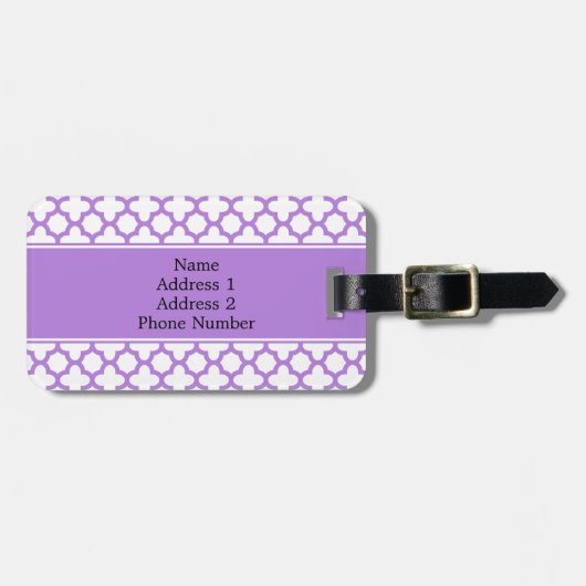 Monogram Lavender Quatrefoil Patroon Bagagelabel (Voorkant horizontaal)