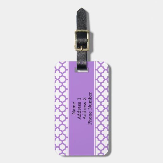 Monogram Lavender Quatrefoil Patroon Bagagelabel (Voorkant verticaal)