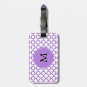 Monogram Lavender Quatrefoil Patroon Bagagelabel (Achterkant verticaal)