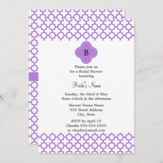 Monogram Lavender Quatrefoil Patroon Kaart (Voorkant / Achterkant)