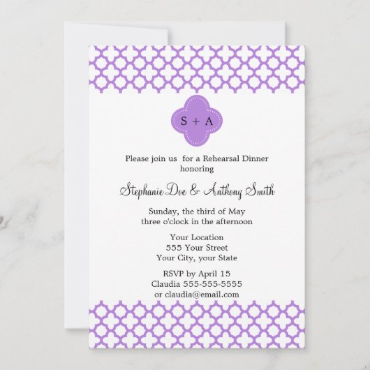 Monogram Lavender Quatrefoil Patroonrepetitie Kaart (Voorkant)