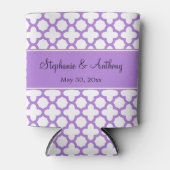Monogram Lavender Quatrefoil Pattern Weddenschap Blikjeskoeler (Voorkant)