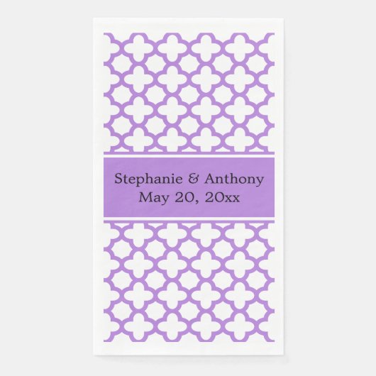 Monogram Lavender Quatrefoil Pattern Weddenschap Servet (Voorkant)