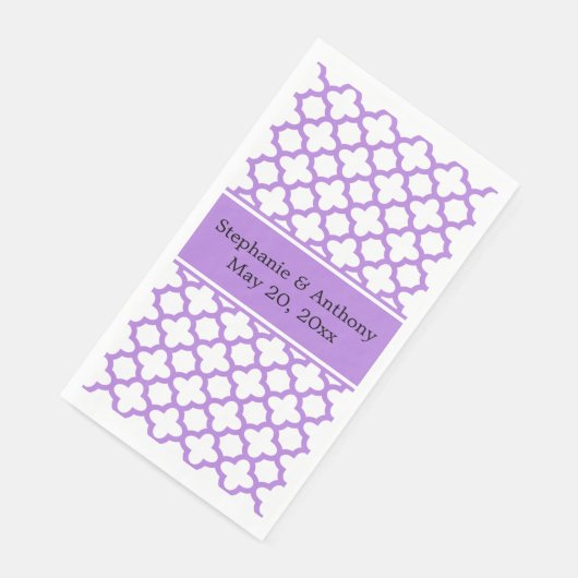Monogram Lavender Quatrefoil Pattern Weddenschap Servet (Hoek)