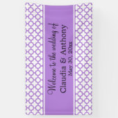 Monogram Lavender Quatrefoil Pattern Weddenschap Spandoek (Verticaal)