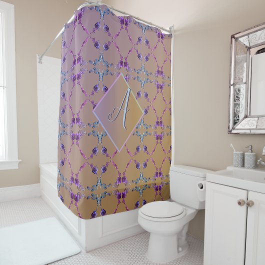 Monogram Lavender Roos Heart Blush Douchegordijn (In situ)