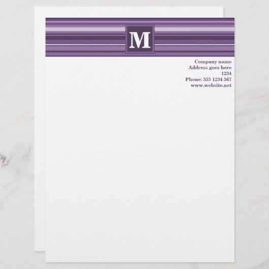 Monogram Lavender strepen Briefhoofd (Voorkant / Achterkant)