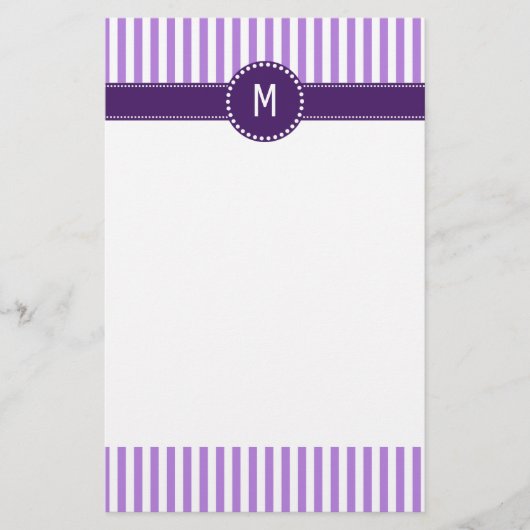 Monogram Lavender Striped Patroon Briefpapier (Voorkant)
