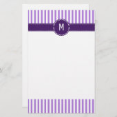 Monogram Lavender Striped Patroon Briefpapier (Voorkant / Achterkant)
