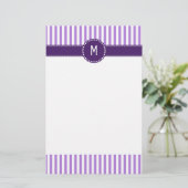 Monogram Lavender Striped Patroon Briefpapier (Staand voorkant)