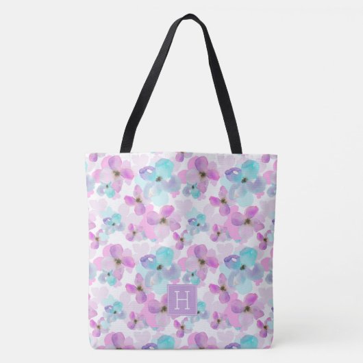 Monogram lavender Waterverf Flowers Tote Bag (Voorkant)
