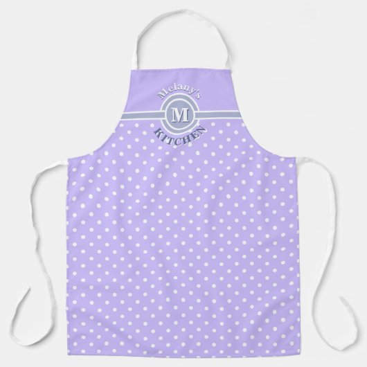 Monogram Lavender & White Polka Dot Kitchen Schort (Voorkant)