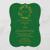 Monogram Leaf Crest Orange Forest Green Wedding Kaart (Voorkant)