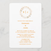 Monogram Leaf Crest Orange White Classy Wedding Kaart (Voorkant)