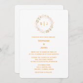 Monogram Leaf Crest Orange White Classy Wedding Kaart (Voorkant / Achterkant)