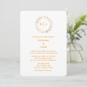 Monogram Leaf Crest Orange White Classy Wedding Kaart (Staand voorkant)