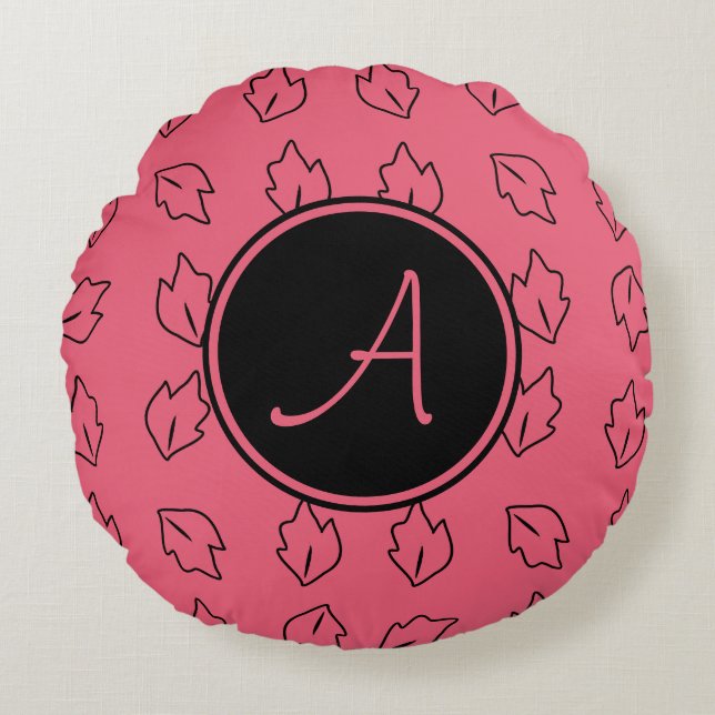Monogram Leaf Pattern Roze Rond Kussen (Voorkant)