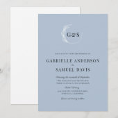 Monogram Leaf Wreath Minimal Dusty Blue Wedding Kaart (Voorkant / Achterkant)