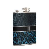 Monogram leder en luipaard - Blauw Heupfles (Rechts)