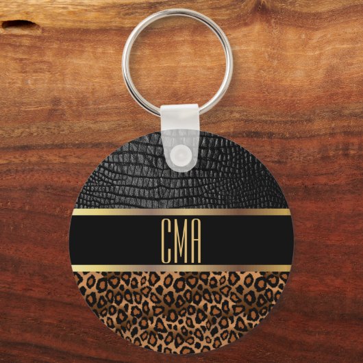 Monogram leder en luipspatroon sleutelhanger (Voorkant)