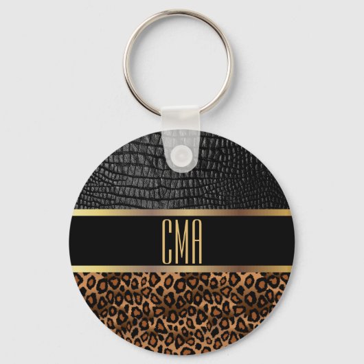 Monogram leder en luipspatroon sleutelhanger (Achterkant)