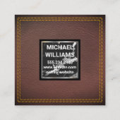 Monogram | Leder | Marmer Metal Trim Vierkante Visitekaartje (Achterkant)