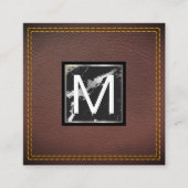 Monogram | Leder | Marmer Metal Trim Vierkante Visitekaartje (Voorkant)