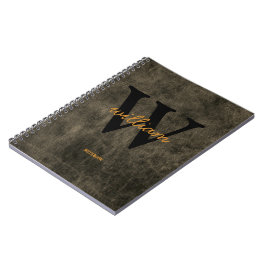 Monogram leder zwarte goudscriptnaam chic notitieboek