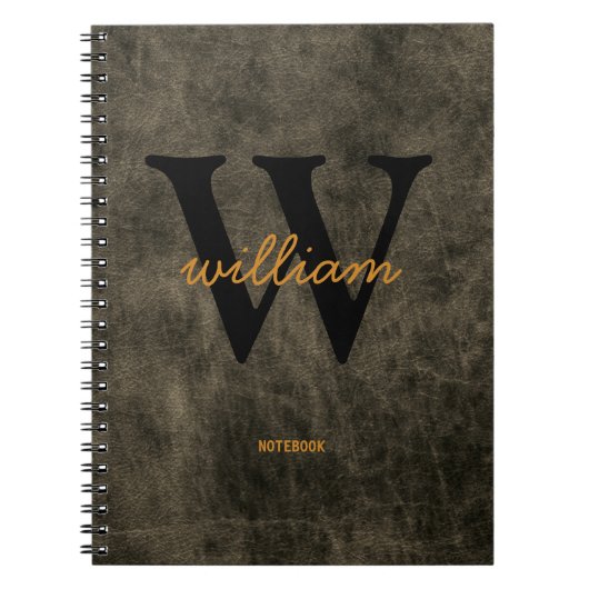 Monogram leder zwarte goudscriptnaam chic notitieboek (Voorkant)