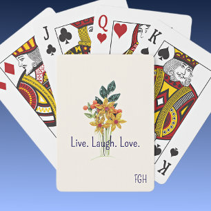 Monogram, Leef Lach Liefde, Papieren Gequilte Bloe Pokerkaarten