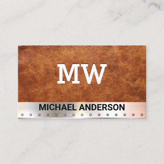 Monogram | Leer | Metaal Visitekaartje (Voorkant)