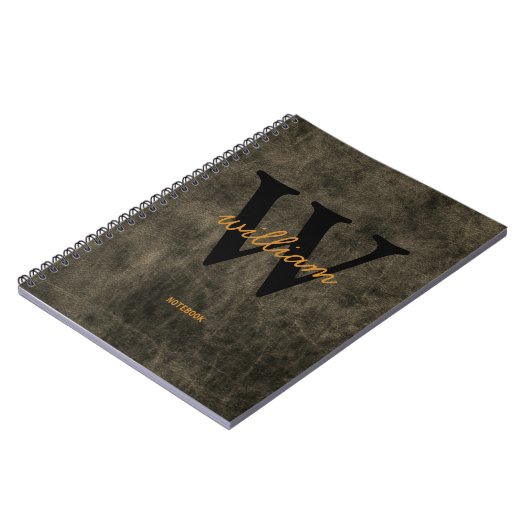 Monogram leer zwart goud script naam chic notitieboek (Linkerzijde)