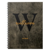Monogram leer zwart goud script naam chic notitieboek (Voorkant)