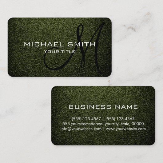 Monogram Leger Groen Leer Kijk Visitekaartje (Voorkant / Achterkant)