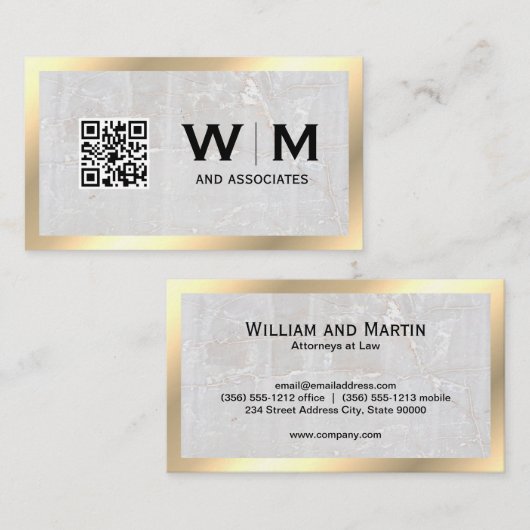 Monogram | Leisteen | Gouden rand | QR-code Visitekaartje (Voorkant / Achterkant)