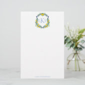 Monogram Lemon Crest, Blauw en Wit Custom Briefpapier (Staand voorkant)