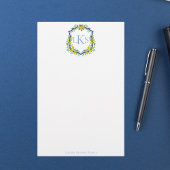 Monogram Lemon Crest, Blauw en Wit Custom Briefpapier