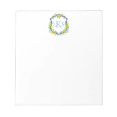 Monogram Lemon Crest, Blauw en Wit Custom Notitieblok (Voorkant)