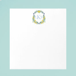 Monogram Lemon Crest, Blauw en Wit Custom Notitieblok