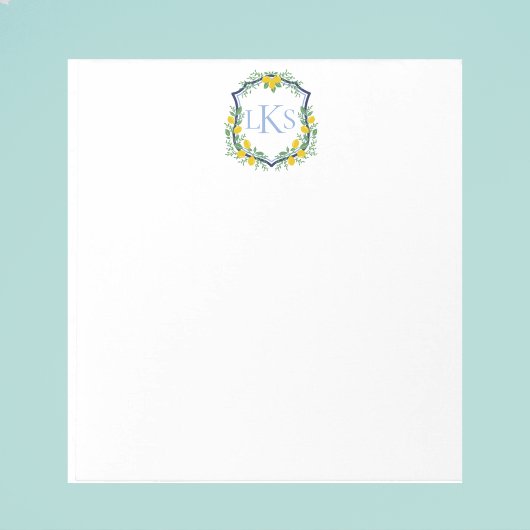Monogram Lemon Crest, Blauw en Wit Custom Notitieblok