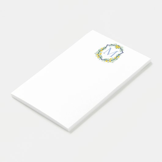 Monogram Lemon Crest, Blauw en Wit Custom Post-it® Notes (Schuin)