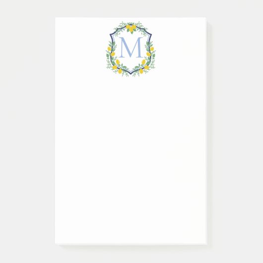 Monogram Lemon Crest, Blauw en Wit Custom Post-it® Notes (Voorkant)
