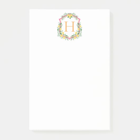 Monogram Lemon Crest, Roze & Sinaasappel Custom Post-it® Notes (Voorkant)