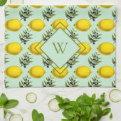 Monogram Lemon en olijfpatroon geel en blauw Theedoek (Gevouwen)