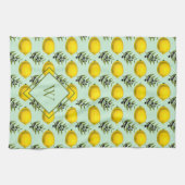 Monogram Lemon en olijfpatroon geel en blauw Theedoek (Horizontaal)