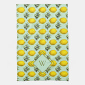 Monogram Lemon en olijfpatroon geel en blauw Theedoek (Verticaal)