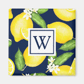 Monogram Lemon Fruit Navy Blue Magnet (Voorkant)