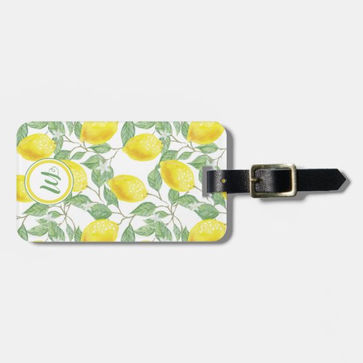 Monogram Lemon Fruits Leaves en Flowers Bagagelabel (Voorkant horizontaal)