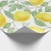 Monogram  Lemon Fruits Leaves en Flowers Cadeaupapier (Hoek)